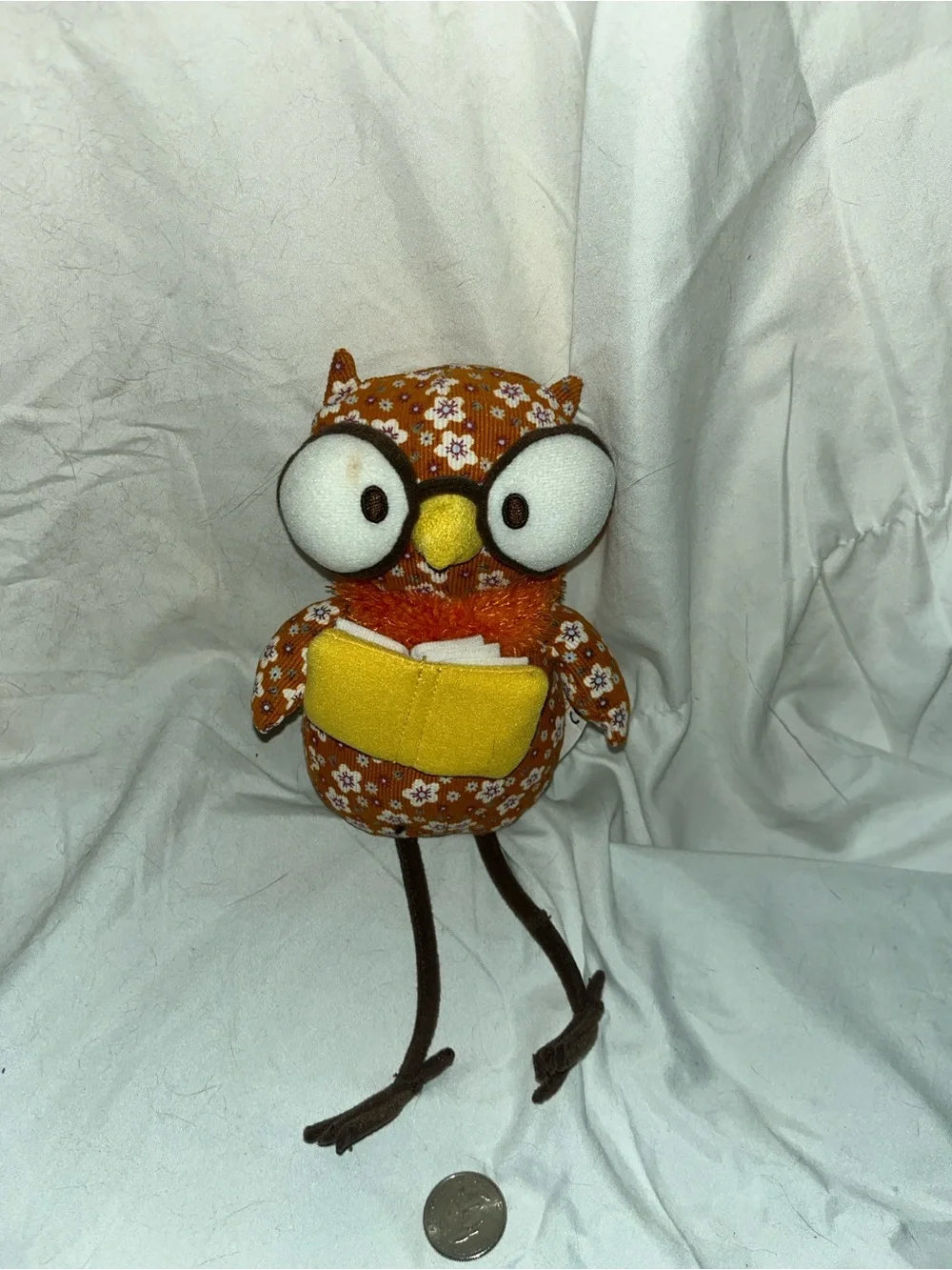 Starbucks Plush Floral Reading Book Owl Plus Glasses Orange Floral pattern